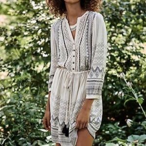 Anthropologie Floreat Perrie Lace Cream Tie Boho Printed Dress Size 4